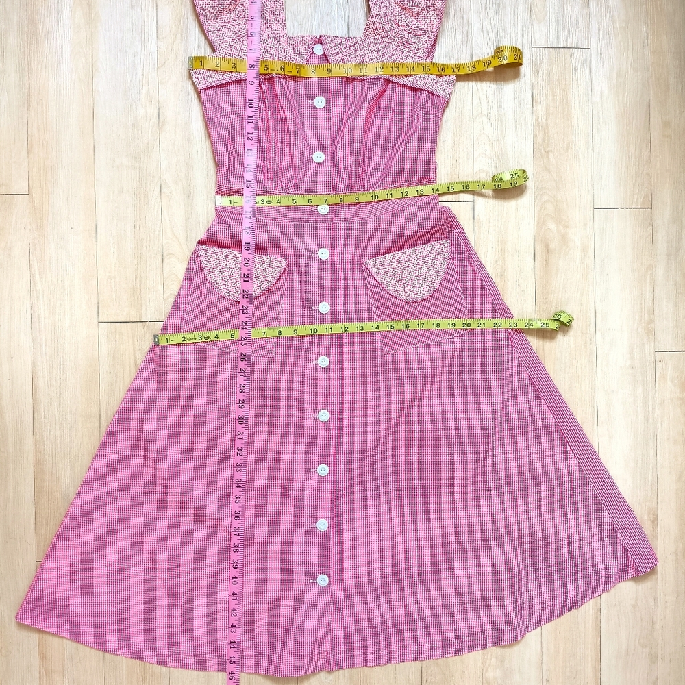 SOLD 40s Vintage Princess Peggy Button Gingham Front House Dress Rockabilly VLV - Picture 12 of 12